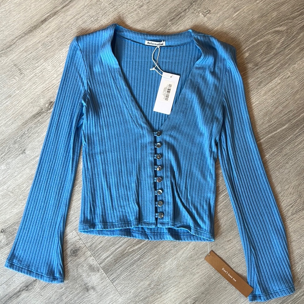 Reformation Gellar top in Parisian blue